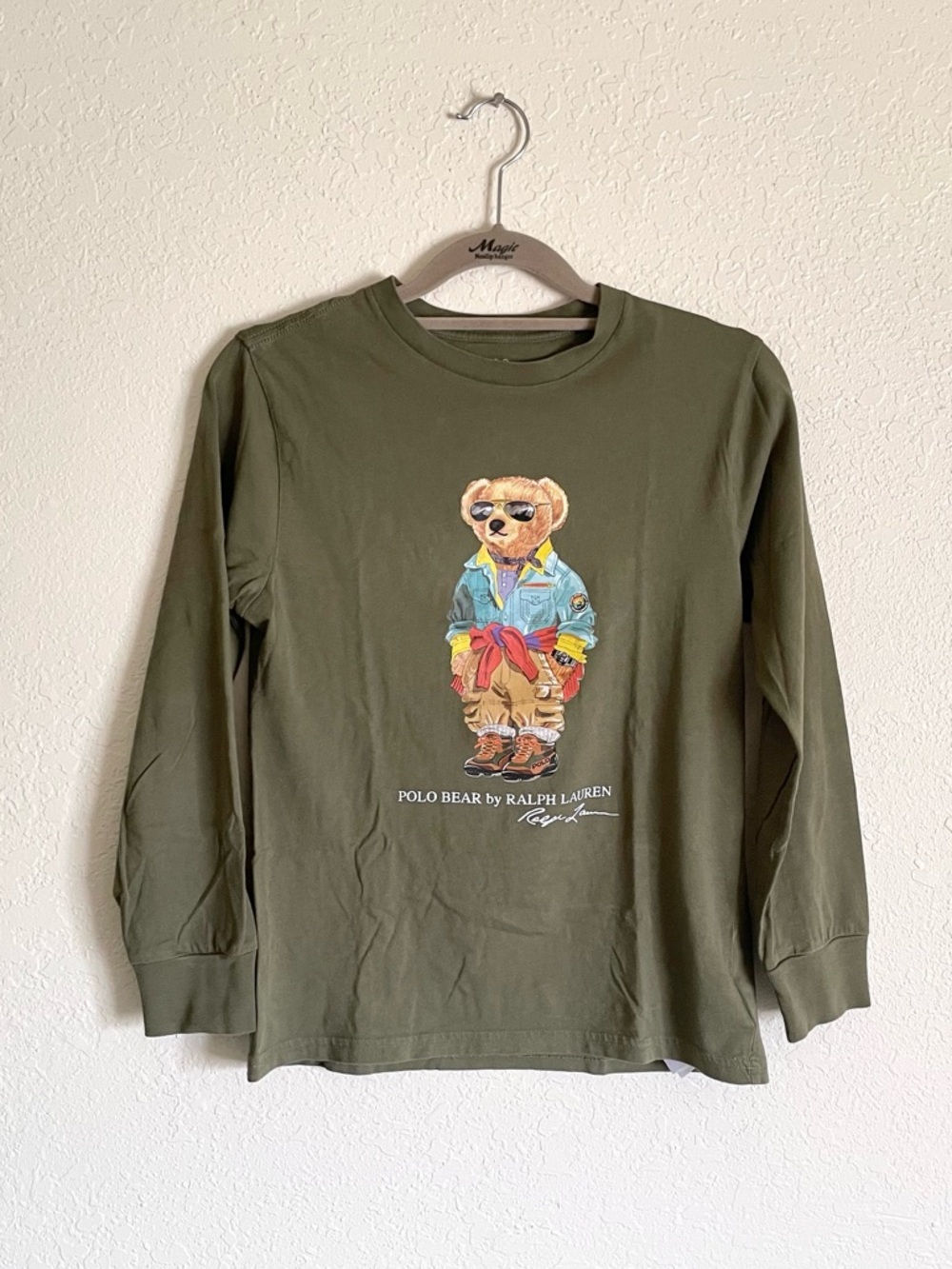 Polo Ralph Lauren Boys Dark Sage Long Sleeve Polo Bear T-Shirt